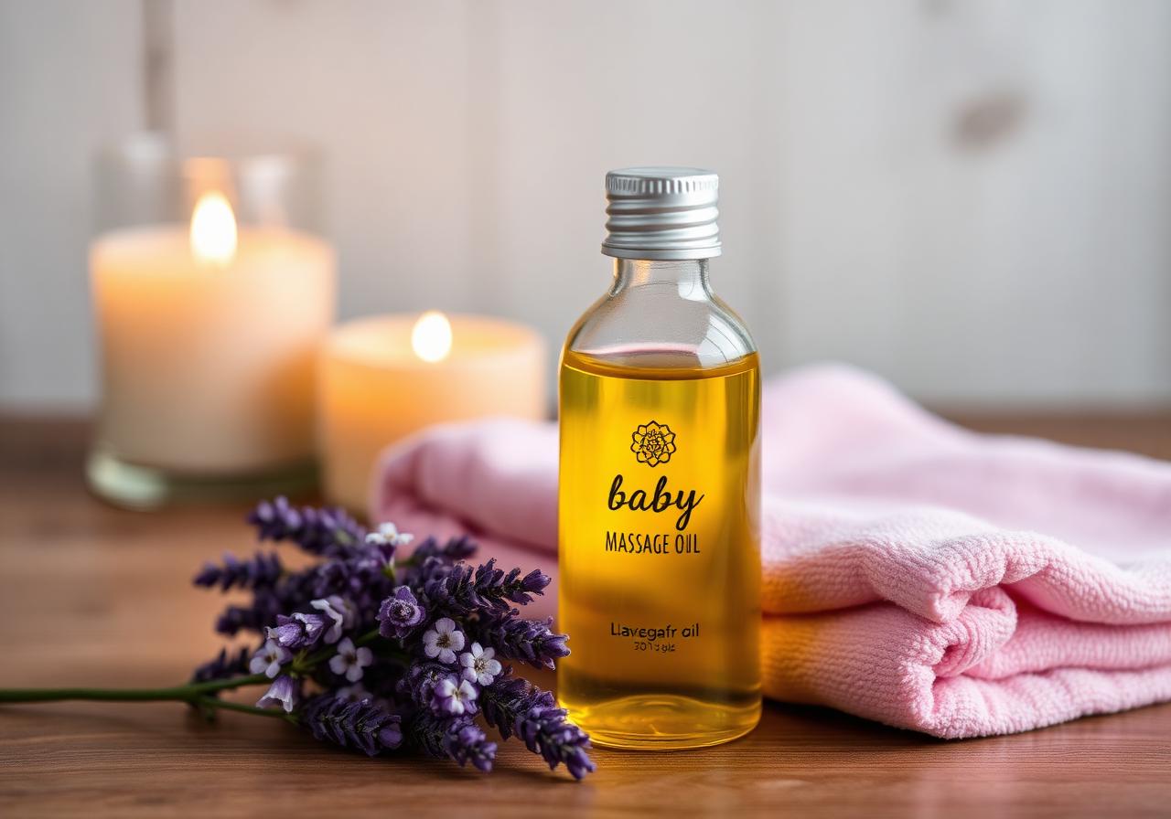 Babymassage olie en handdoek